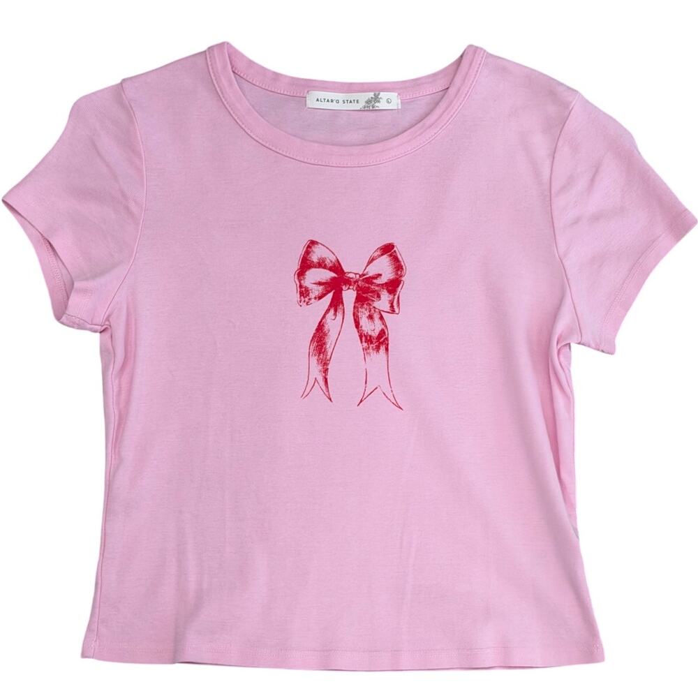 ALTAR'D STATE Pink Bow Tee Size Large